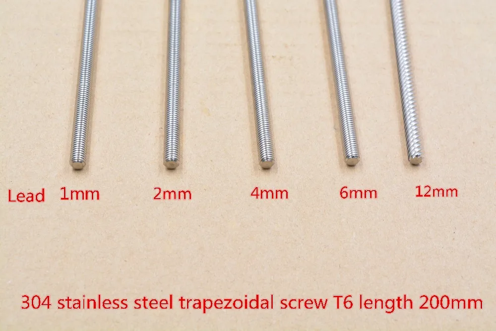 304 stainless steel T6 screw length 200mm lead 1mm 2mm 4mm 6mm 12mm