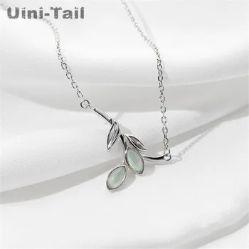

Uini-Tail hot new 925 sterling silver original design willow green leaf necklace female fresh simple fashion trend jewelry ED218