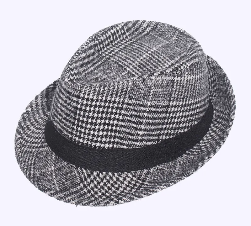 Брендовая Ретро фетровая шляпа из искусственного шерстяного фетра, Мужская зимняя джазовая Кепка, уличная Кепка джентльмена с клетчатым узором, шляпы Дерби, шапочки, фетровые шляпы