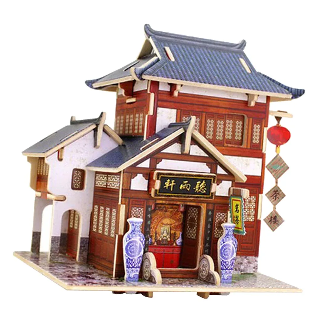 Деревянный материал 1:24 DIY миниатюрный проект ручной работы 3D Деревянный Кукольный дом-китайский чайный домик для друзей подарок на день рождения