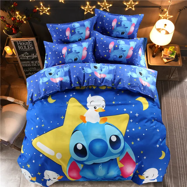 Disney stitch cartoon bedding set queen full size duvet cover sheet ...