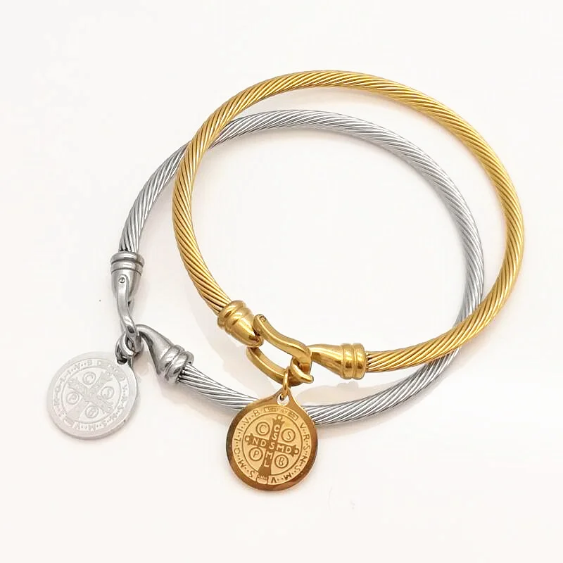 

Luxury Famous Brand Jewelry Pulseira Stainless Steel Bracelet Bangle Gold Plated Cross and Madonna Tag Bracelet Jewelry Women