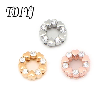 

TDIYJ Round Keeper Charms with Hearts Crystals Slide Charm for 10mm Mesh Bracelet Keeper for Women 6pcs/lot