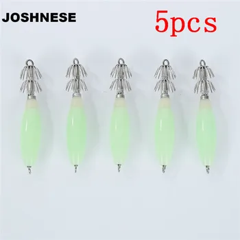 

JOSHNESE 5Pcs Luminous Squid Fish Hook Umbrella Luminated Sea Fishing Fluorescent Squid Cuttlefish Sleeve Jig Fishing Lure