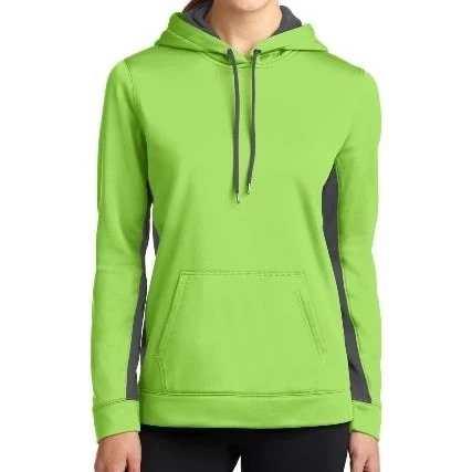 Sport-Tek LST235 Ladies Sport-Wick Fleece Colorblock Hooded Pullover Lime Shock & Dark Smoke Grey - Extra Small (1)
