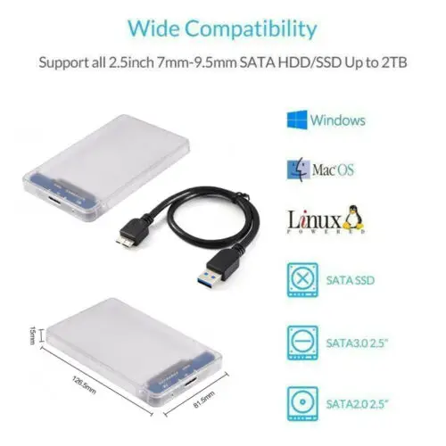 USB 3.0 SATA 2.5 Inch Hard Drive External Enclosure HDD Mobile Disk Box Case For Laptop PC