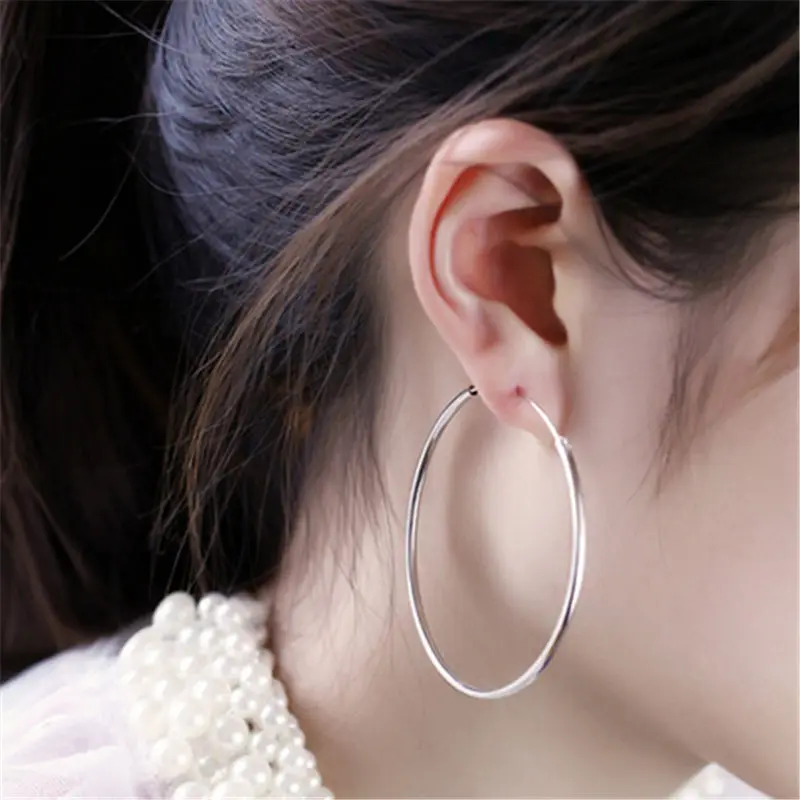 Dangle Jewelry Wedding gift Hoop Earrings Silver Plated Big circle Women Dangle Jewelry Wedding gift Hoop Earrings Silver Plated Big circle Women