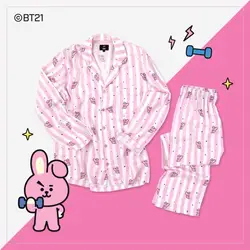 Kpop дома BTS Bangtan мальчики Юнг JOOK Jimin V же Harajuku Стиль пижамы Ночная человек и Для женщин Bedgown BT21 хлопок пижамный комплект