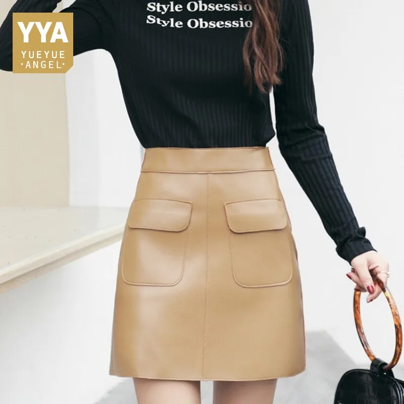 

Spring Summer Womens Casual A-Line Skirt 100% Real Leather Skirts Club Party Office Lady Clothes Fashion 2019 Sexy Skirts Skinny