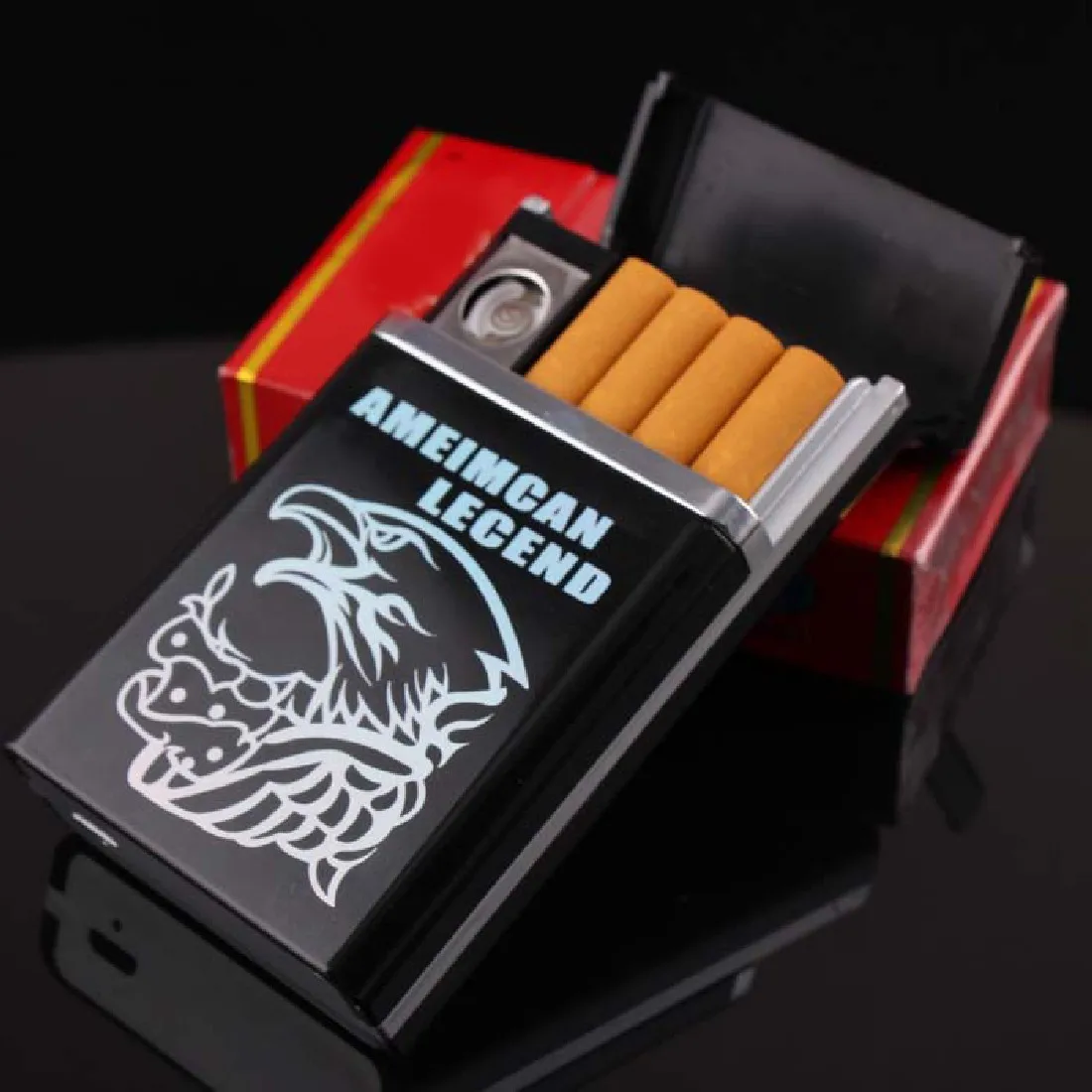 

Can be installed 8 cigarettes flameless windproof and rechargeable heating wire electronic usb cigarette case with usb lighter