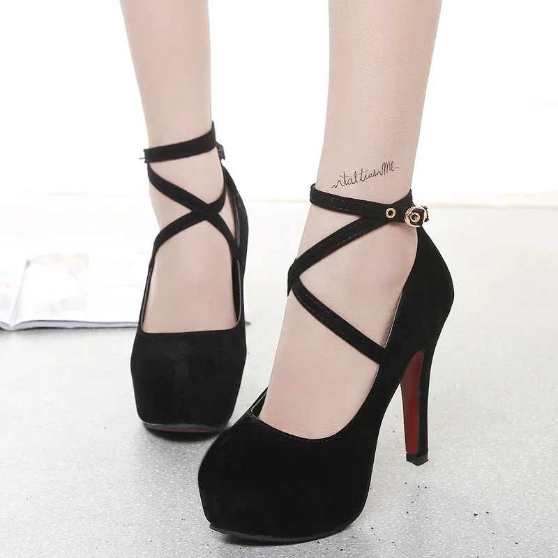 new style 14cm nightclub Sexy High Heel Pumps plus size suede round head princess waterproof shoes female wedding shoes F-176