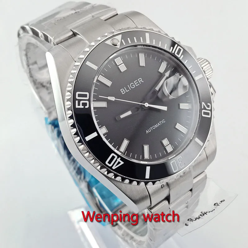 Мужские автоматические механические наручные часы Bliger W2775 с черным циферблатом и