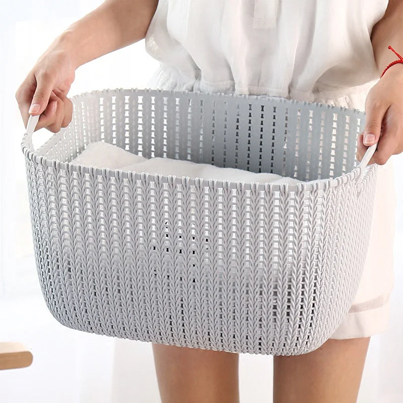 

3 Size New Plastic Weaving Rattan Basket Laundry Organizer Bathroom Shower Storage Basket Home Clothing Storage Organizer 1pc