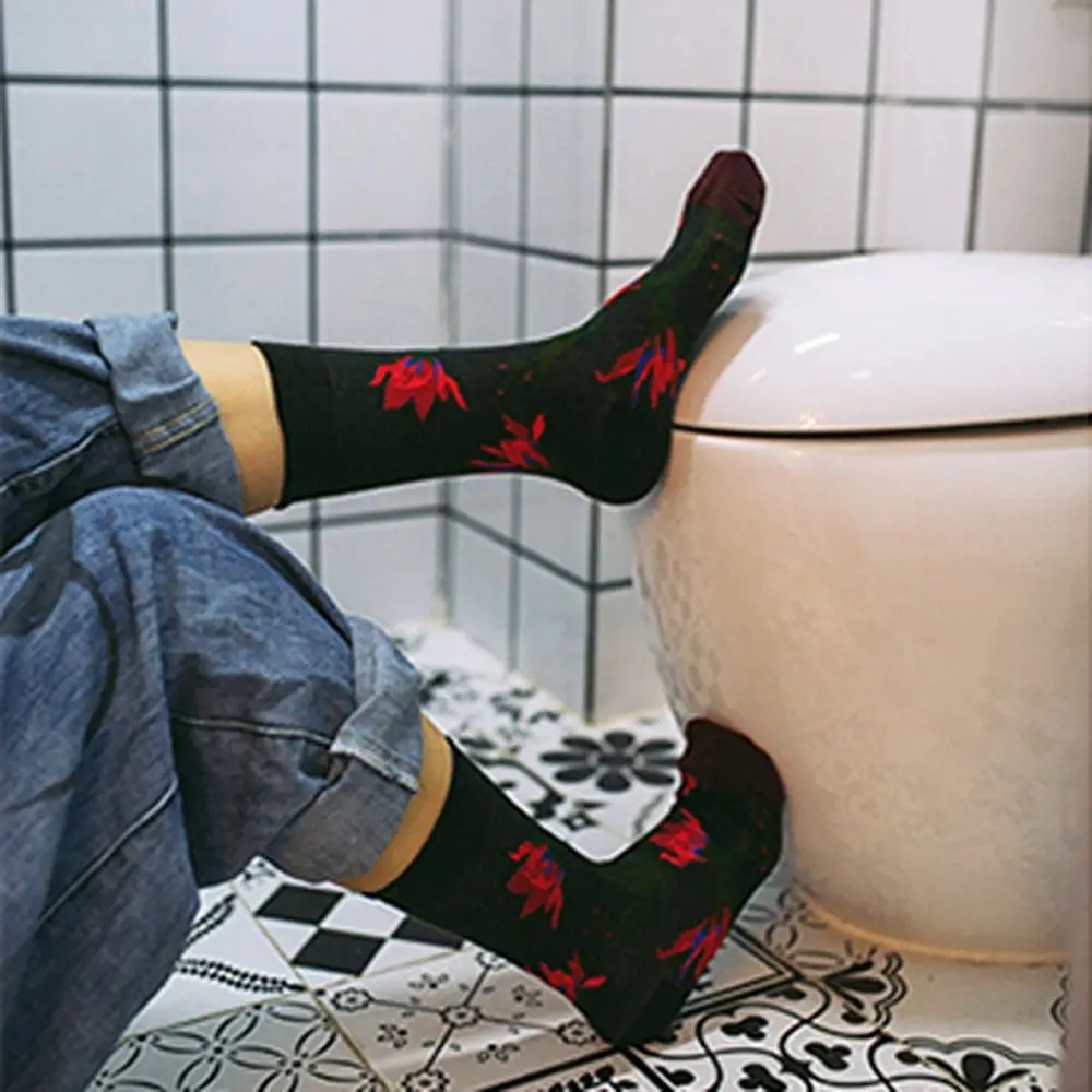 1 пара, мужские забавные носки в стиле хип-хоп, носки в стиле Харадзюку с цветами и птицами, новинка года, стильные женские хлопковые мягкие носки, пара носков, зима