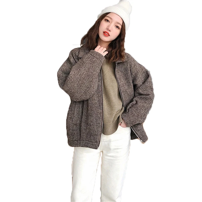 KULAZOPPER Female Winter Thick Warm Short Woolen Blends Coat Lady Port