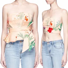 Одежда в европейском стиле Лидер продаж Для женщин Элитный бренд Топ без бретелей сексуальные пояса Slash шеи модный принт футболка для девочек