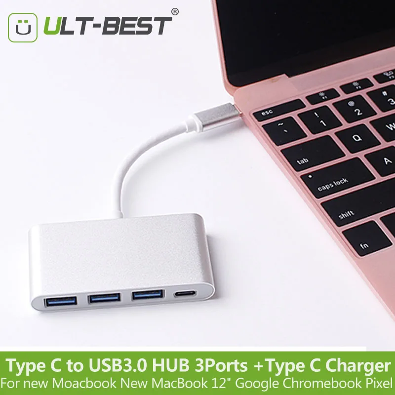 

ULT-Best Type-C Type C to USB 3.0 HUB 3 Ports with USB-C Charging Port Adapter Hab for New MacBook 12" Google Chromebook Pixel