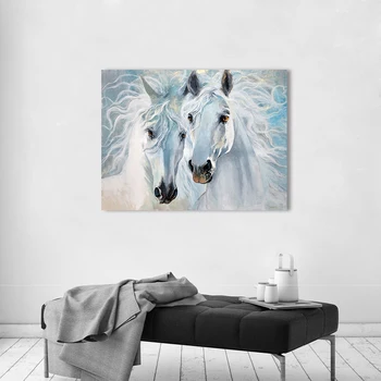 

AAVV Running White Horse Oil Painting Picture on The Wall Poster Wall Art on Canvas Home Decor Posters and Prints No Frame