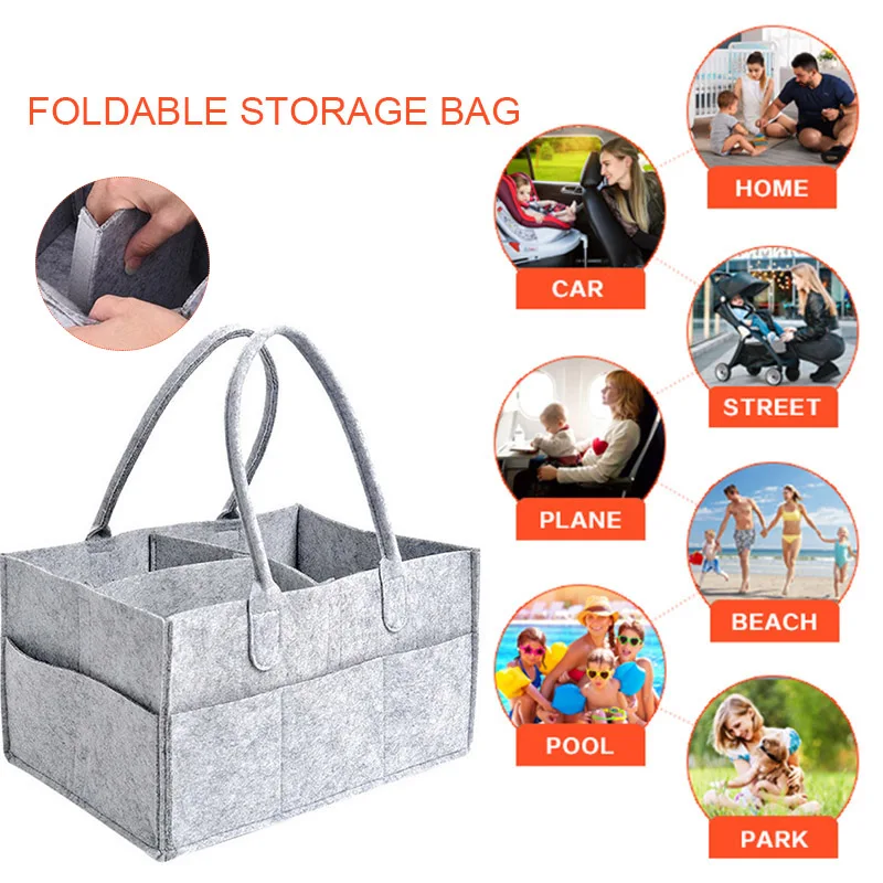 cheap Newly Baby Diaper Caddy Organizer Car Travel Bag Nursery Storage Bin Felt Basket for Infant KA BEST