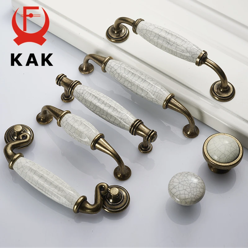 KAK 5 шт./лот ручки для шкафа из античной бронзы и керамики ящика цинкового сплава