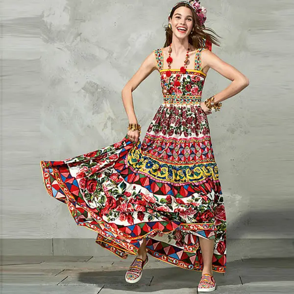 

Long Dress High Quality 2018 Summer New Women'S Fashion Party Boho Beach Vintage Elegant Chic Print Sleeveless Tank Top Dresses
