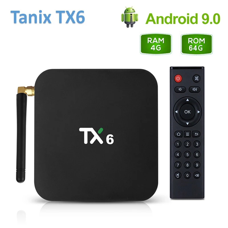 

Tanix TX6 Android 9.0 TV Box Allwinner H6 Android 9.0 Quad Core TX6 tv box USD3.0 Dual Wifi BT4.2 4K 4GB 64GB Google smart tvbox