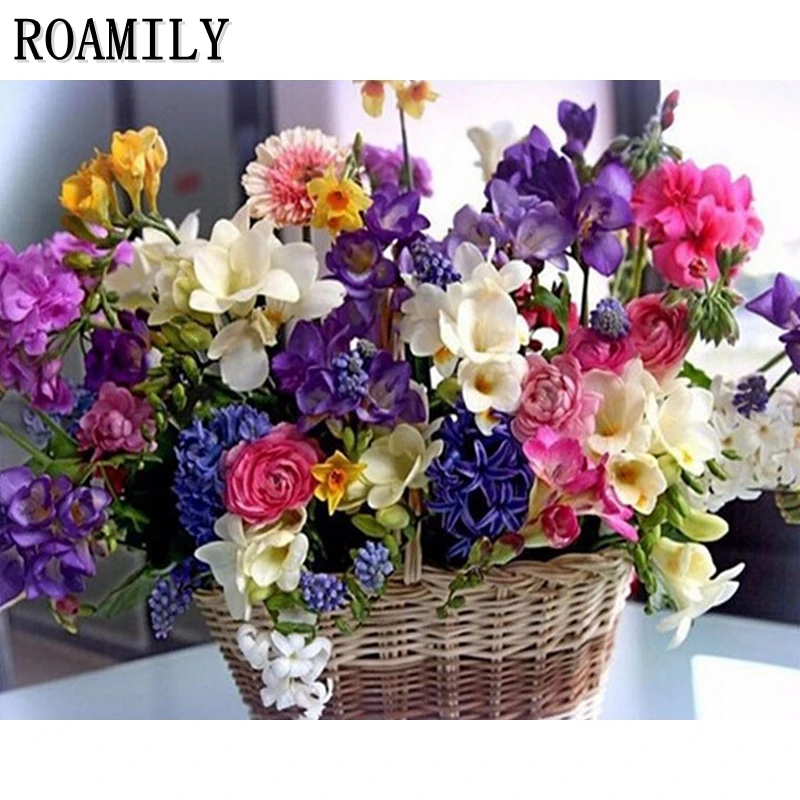 

Diamond Painting Full Square/Round,Purple/White/Yellow Flowers In The Basket,Picture By Rhinestones,Daimond Painting,Dekoration