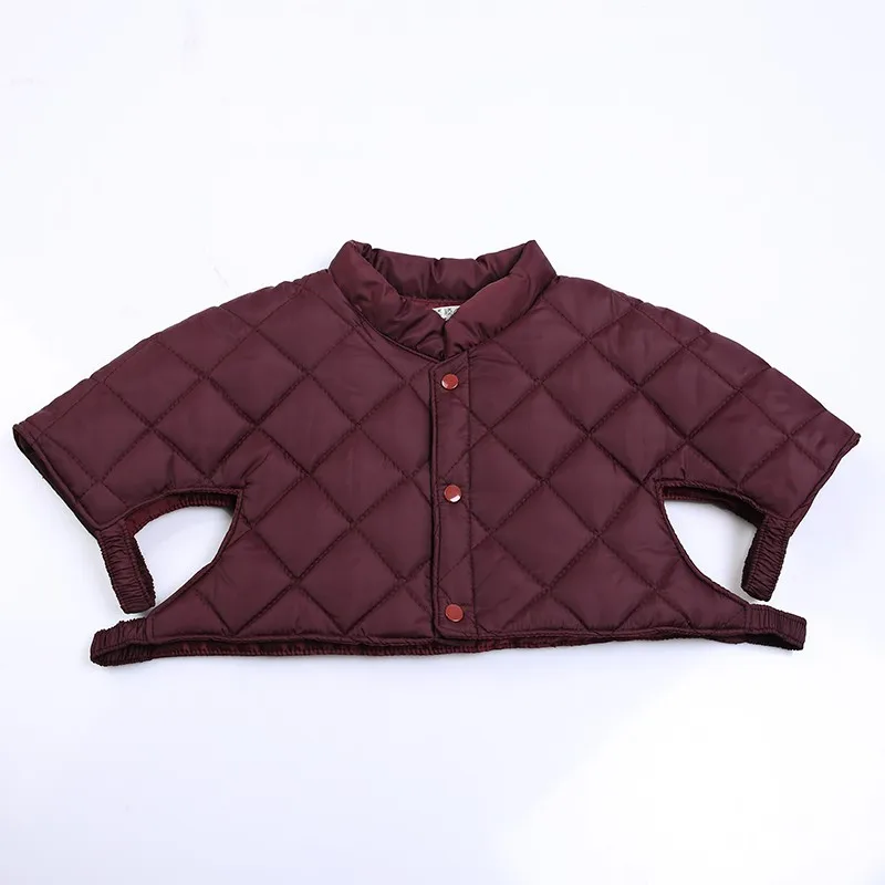 Woman Quilted Puffer Shoulder Padded Vest Red Dark Blue Ultrashort Padded Waistvest Warm Stand Collar Bolero Gilet Autumn Winter (2)