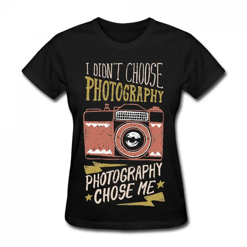 Customize Tee Shirts Regular Cotton Camera  Crew Neck Short-Sleeve Womens Tee Shirt