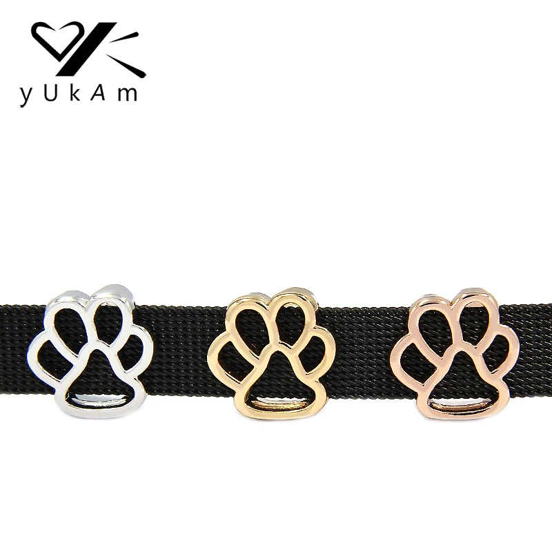 

YUKAM Lovely Animal Footprint Bears Dogs Paws Slide Charms Keeper fit for Leather Wrappable Bracelets Jewelry Making Accessories