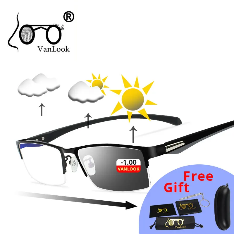 Comprar Gafas de sol fotocromáticas Lente de camaleón Miopía Bloqueo de luz azul Juego de gafas de computadora para hombres para la vista 0.50 0.75 175 5.5 6