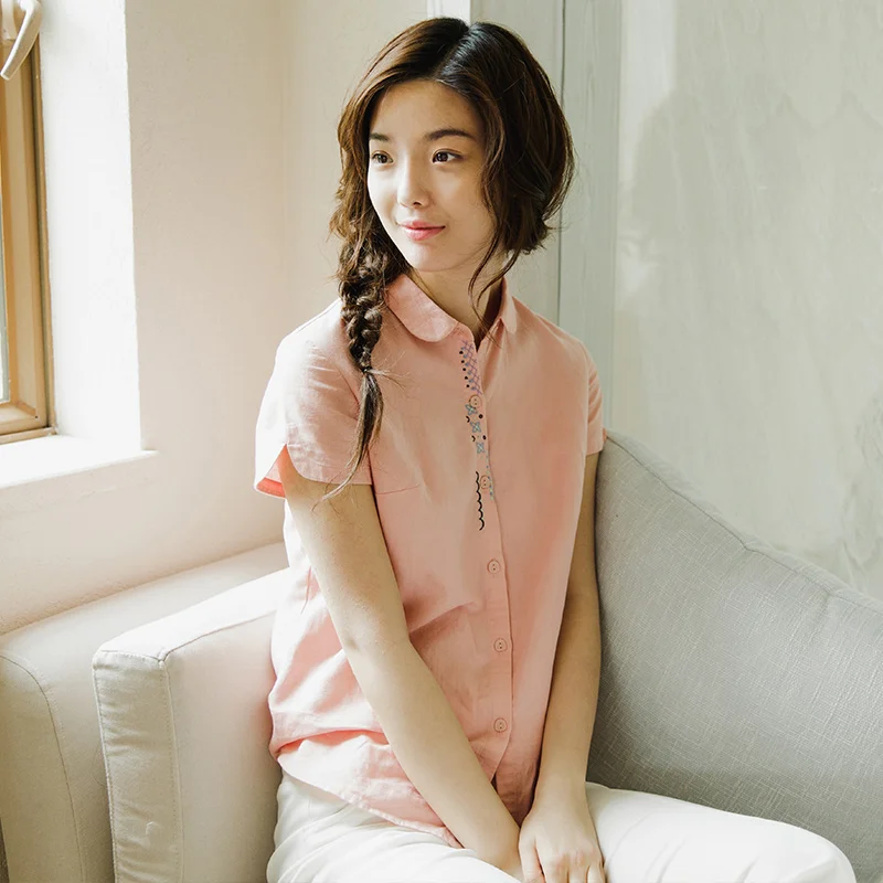 Beste Inman Vrouwen Bloemen Geborduurd Katoen En Linnen Korte Mouwen Linnen