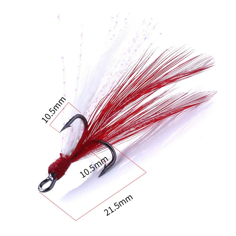 

20pcs/box Fishing Treble Hooks With Red Feather High Carbon Steel Feathered Fish hooks Accessories