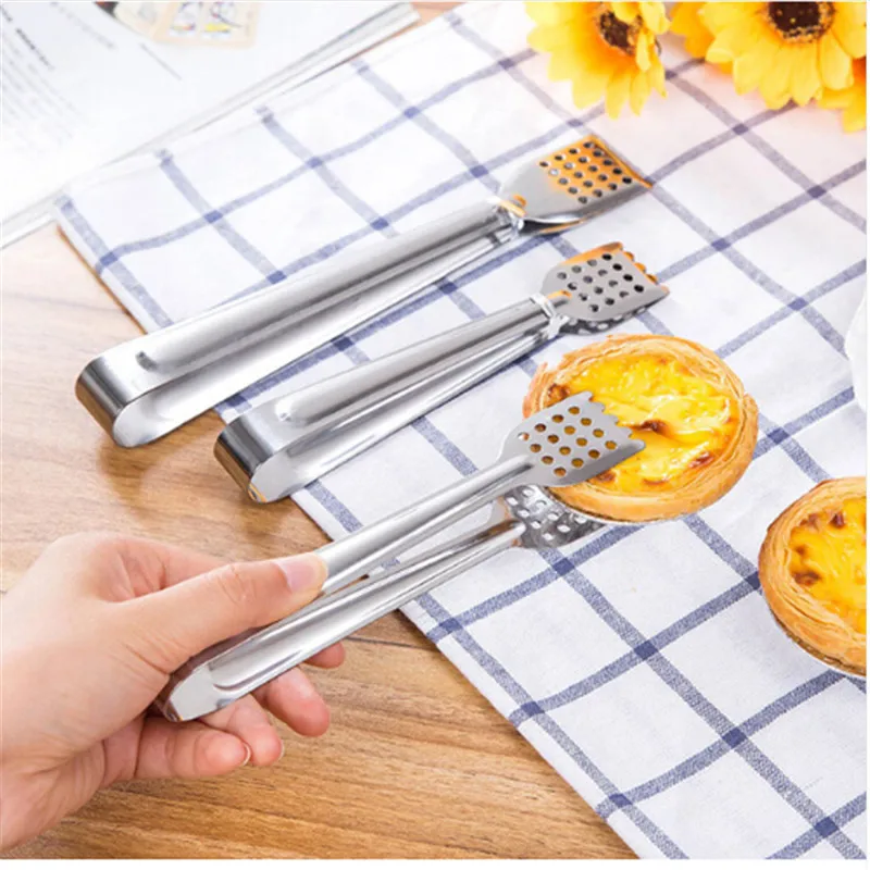 

Stainless Steel Bread Clips Cake Tongs Hollowed-out Design Oil Separation BBQ Tongs Heat Resistant Clip Bread Clamp Kitchen Tool