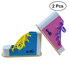 2 шт., детские деревянные Обучающие, развивающие туфли с галстуком для малышей, Обучающие игрушки на шнуровке, подарки для детей, малышей