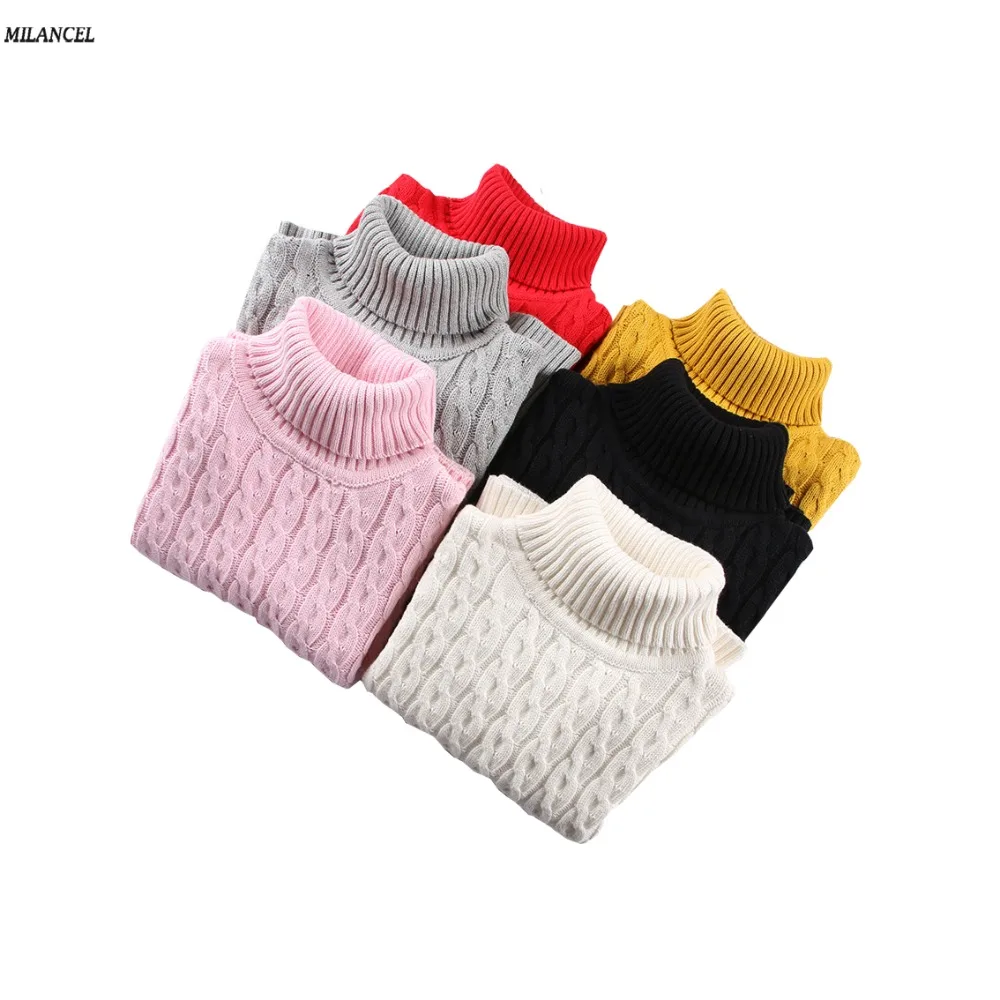 

MILANCEl 2018 Girls Sweaters Solid Kids Knitwear Solid Turtleneck Boys Sweaters Brief Style Girls Base Sweaters Boys Clothes