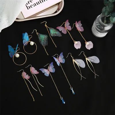 

Sweet Fairy Butterfly Wings Earrings Long section Forest Earrings Elf Lady Earrings No ears Ear clips