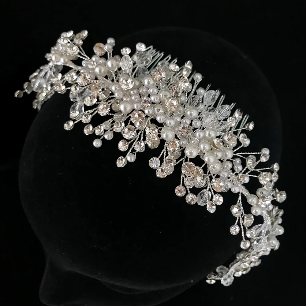 

New Rhinestone Silver Custom Made Handmade Hairpieces Hairband Royal Bridal Wedding Dressing Crown Accessory Women Jewelry