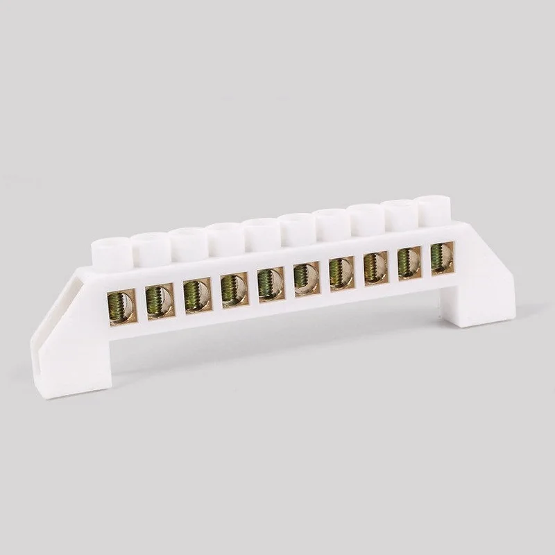 

2PCS White Bridge Design Zero Line 10 Position Copper Grounding Strip Terminal Block Connector