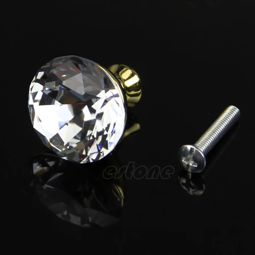 Home Crystal Glass Drawer Knobs Cabinet Handle Pulls Chrome Golden Base 25mm