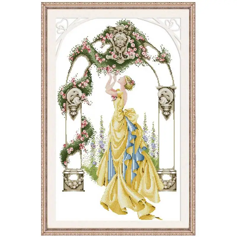 

Rose in Gate and Courtyard Counted Cross Stitch 11CT 14CT Beauty Cross Stitch Set Chinese Cross-Stitch Kit Embroidery Needlework