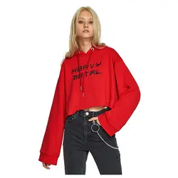 Демисезонный толстовки Для женщин Мода Письмо печати Cropped Hoodie Для женщин толстовки пуловер с длинными рукавами Толстовка с капюшоном