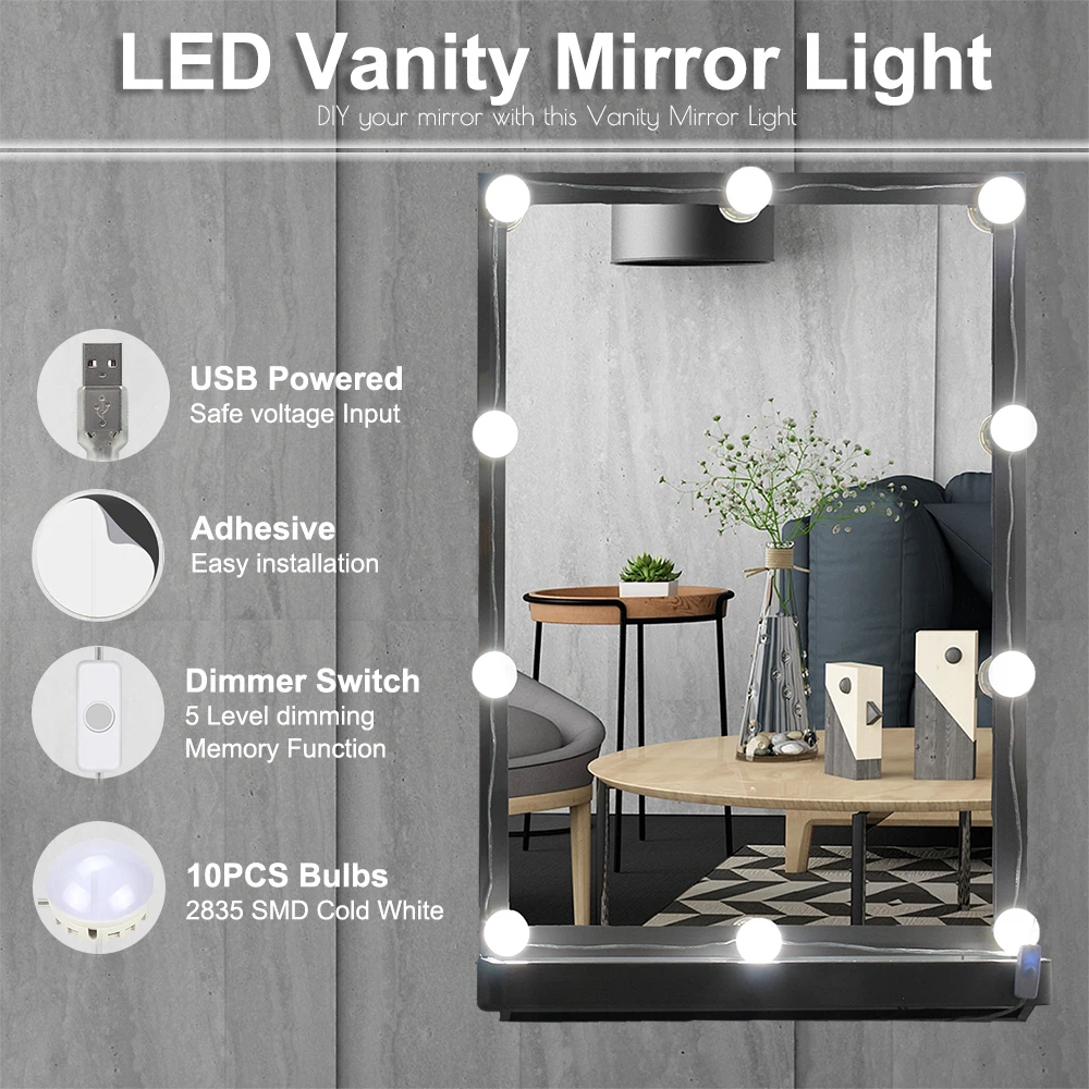 Hollywood Led Vanity Mirror Light 10 Bulbs Kit Usb Charging Port Hollywood Led Vanity Mirror Light 10 Bulbs Kit Usb Charging Port With On Off Dimmer Switch For Dressing Table Diy Makeup In S From