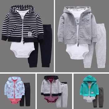 

BABY BOY GIRL CLOTHES SET cotton long sleeve hooded jacket+pant+rompers 3 pieces infant toddler outfits unisex newborn clothing