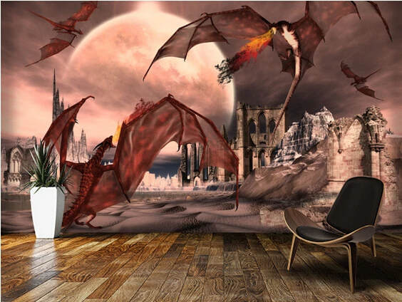 Benutzerdefinierte Papel De Parede Infantil Fantasie Szene Mit Kampf Drachen 3d Wallpaper Fur Kinder Wohnzimmer Wand Tapete 3d Project Wallpapers For Wall Decorwallpaper Forest Aliexpress