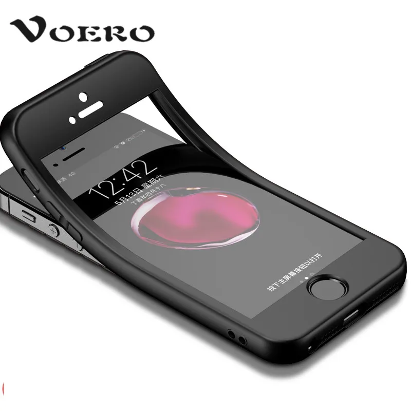VOERO Luxury Soft TPU Silicone 360 Full Cover Cases For iPhone 7 6s 6 case 5 5s for Plus with glass |