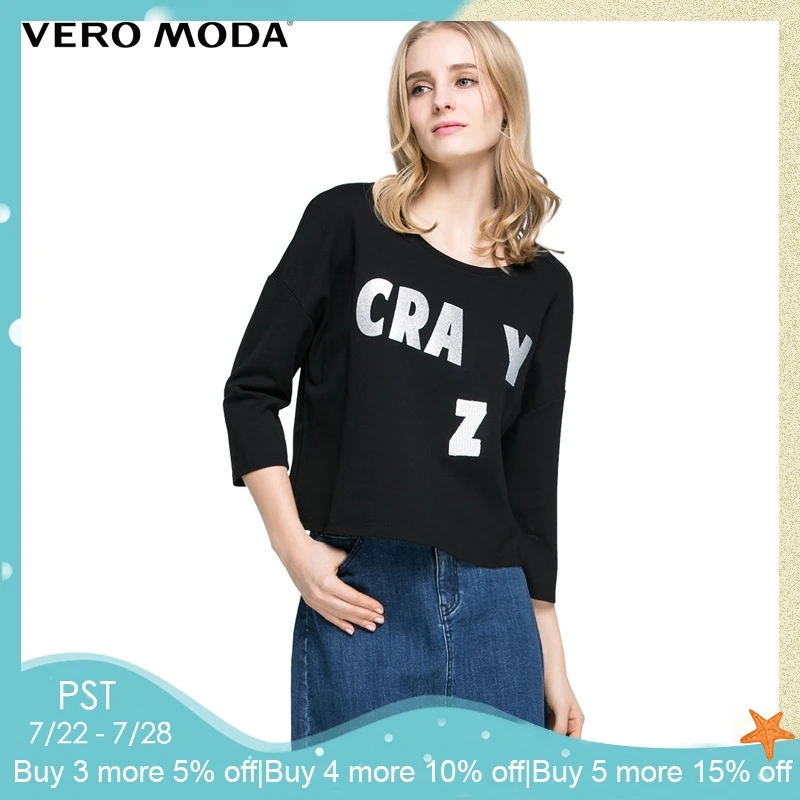 

VERO MODA Brand NEW regular cotton comfortable three quarter sleeves female O-neck casual shirt |316130011