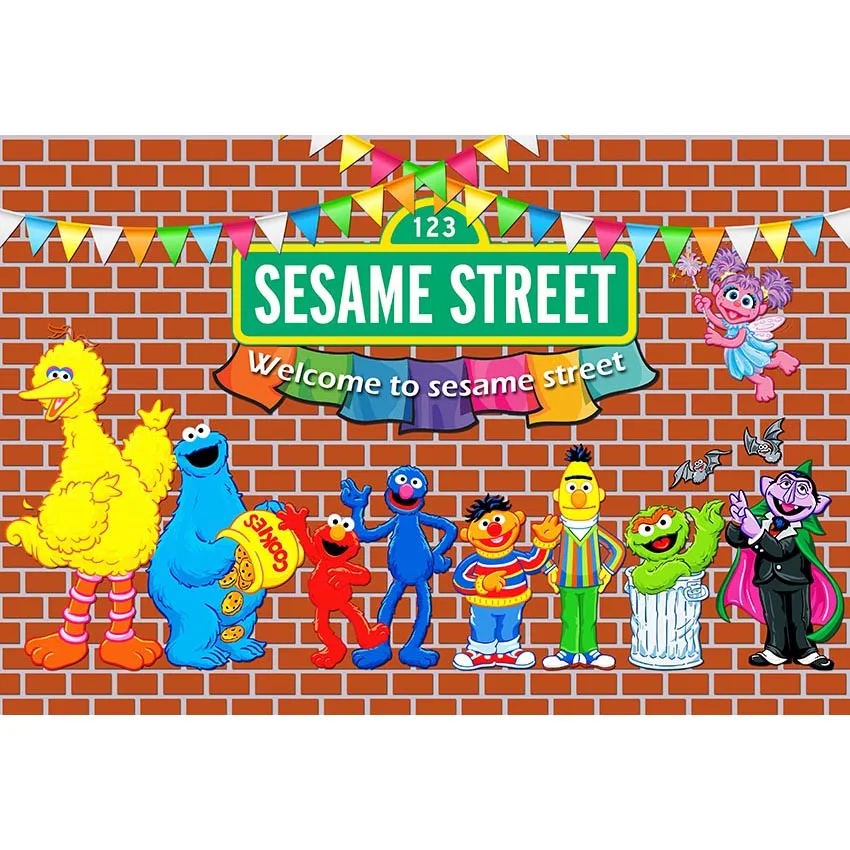 Mehofoto Elmo World Dark Red Bricks Wall Sesame Street Birthday
