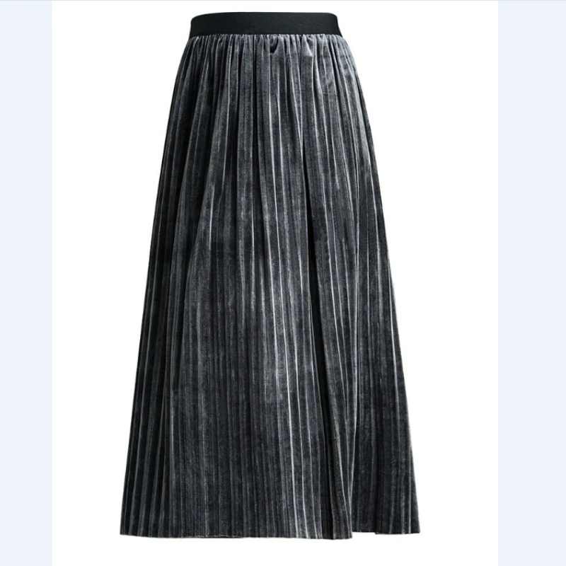Осенне-зимняя юбка новая шелковая бархатная Длинная Золотая Бархатная плиссированная облегающая женская бархатная юбка плиссированные юбки