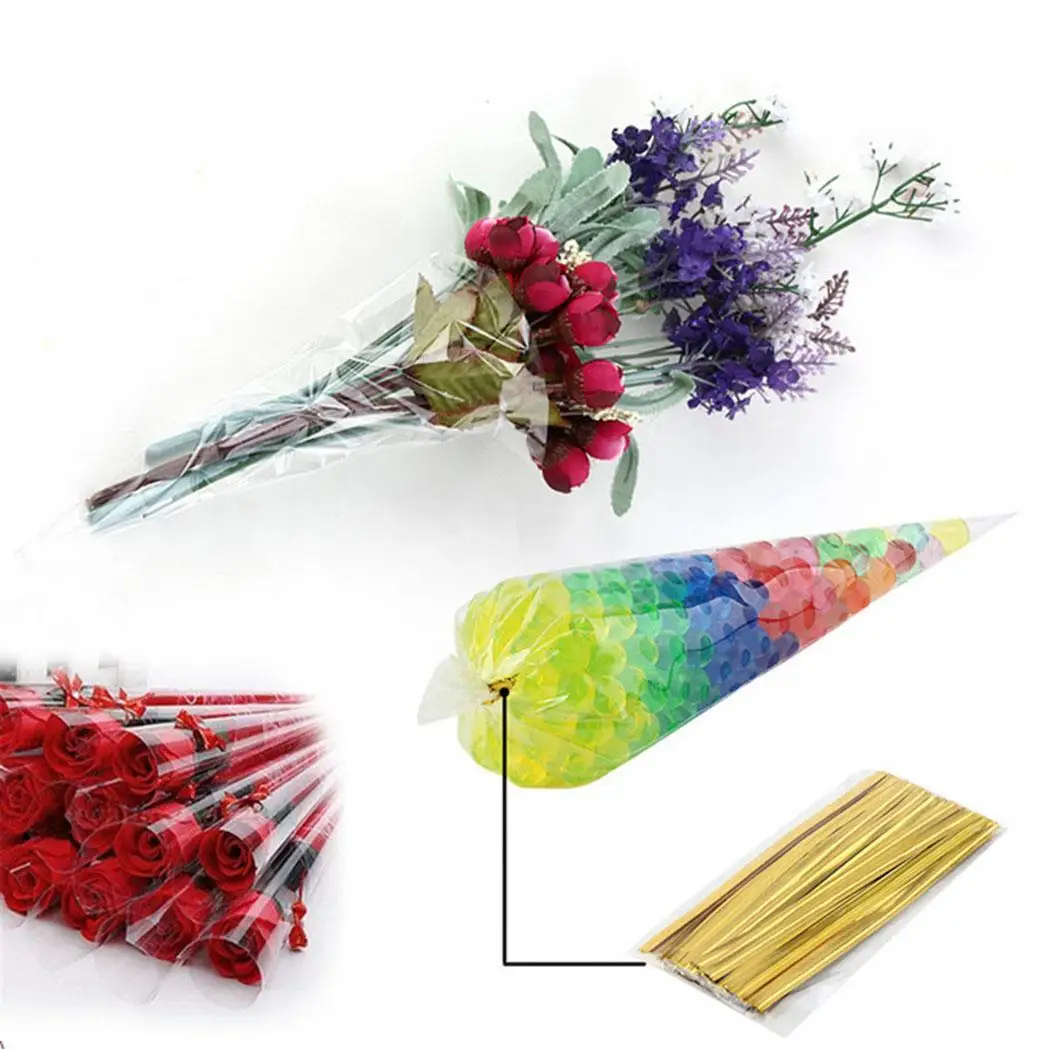 100 шт DIY конусная форма целлофановые Сумки на день рождения Прозрачные Свадебные